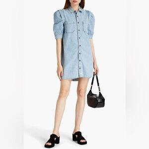 Frame Rosette puff sleeve denim shirt dress L